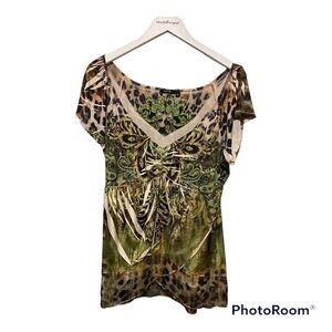 Apt 9 Scrunch V Neck Green Layered Blouse | size Large